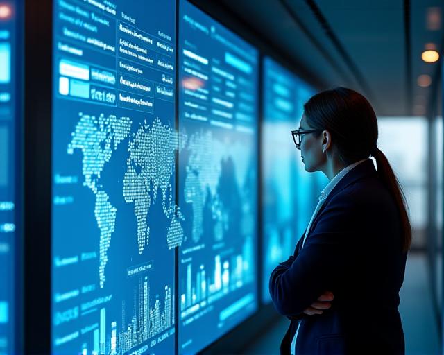 Data scientist analyzing AI performance metrics on a digital dashboard